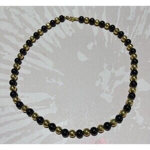 Vintage Black & Gold Tone Beaded Necklace Japan 17” Retro 50s Pinup Rockabilly